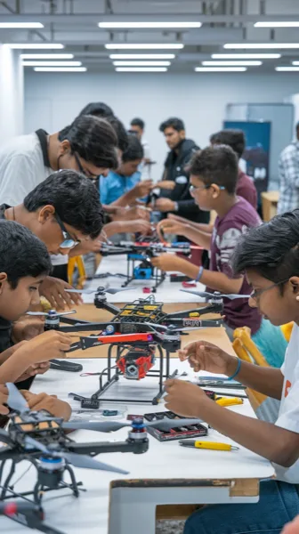 Students building drones in hands-on workshop